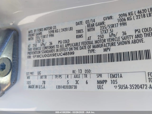 1FMCU0GX9EUC48599 Ford ESCAPE SE