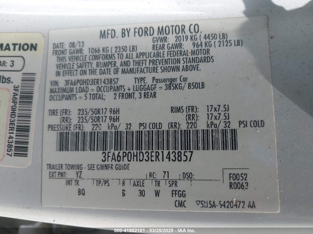 3FA6P0HD3ER143857 Ford FUSION SE