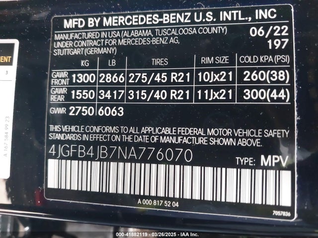 4JGFB4JB7NA776070 Mercedes-Benz GLE 350