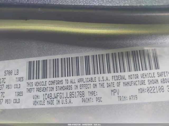 1C4BJWFG1JL851768 Jeep WRANGLER JK