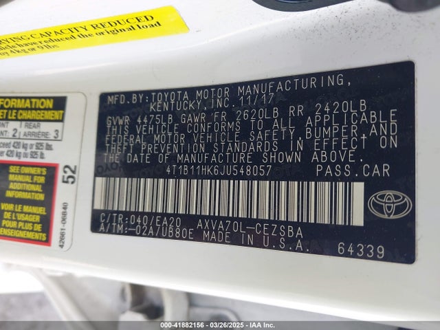 4T1B11HK6JU548057 Toyota CAMRY SE