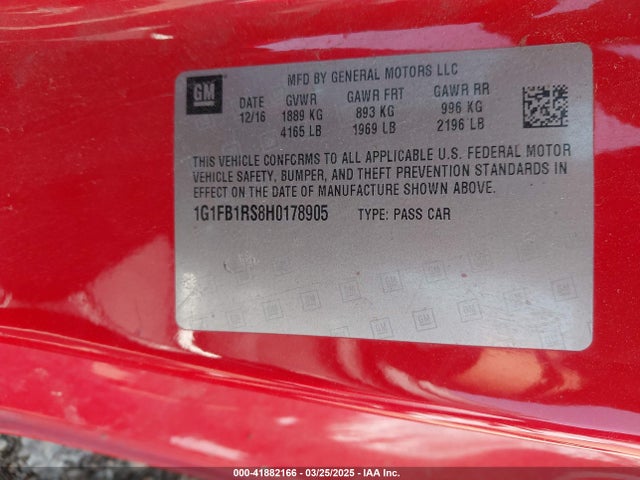 1G1FB1RS8H0178905 Chevrolet Camaro 1lt