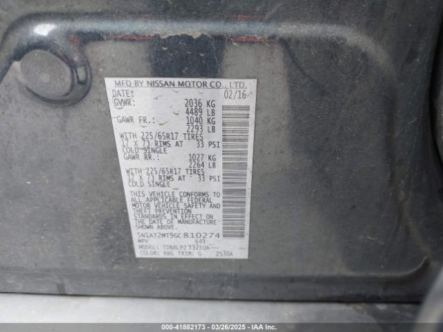 5N1AT2MT9GC810274 Nissan Rogue S/sl/sv