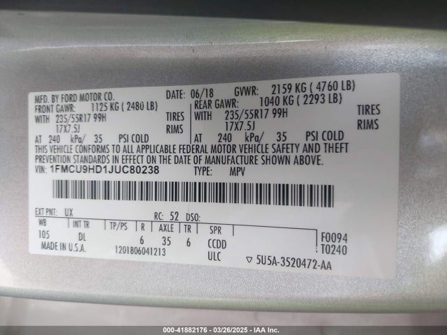 Ford ESCAPE SEL 2018 1FMCU9HD1JUC80238 Image 9