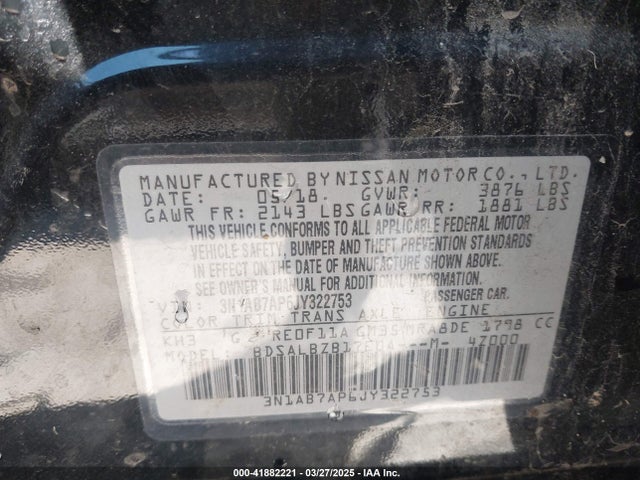 3N1AB7AP6JY322753 Nissan SENTRA S
