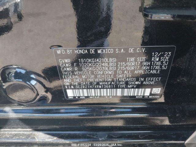 3CZRZ1H7XRM736811 Honda Hr-v 2wd Ex-l/2wd Ex-l W/o Bsi