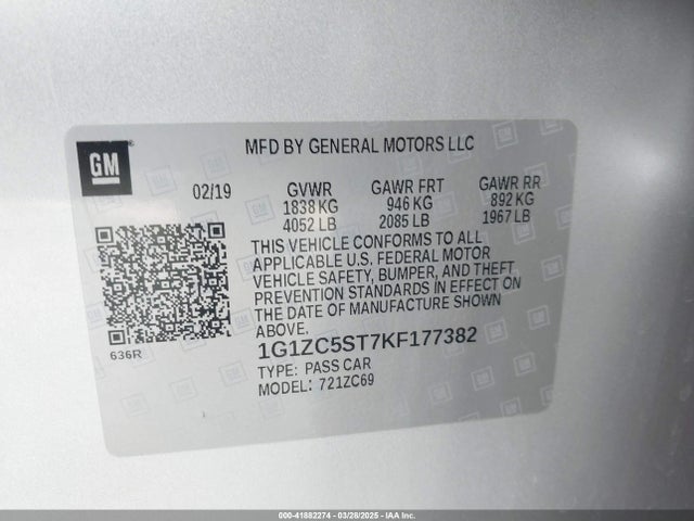 1G1ZC5ST7KF177382 Chevrolet Malibu 1fl
