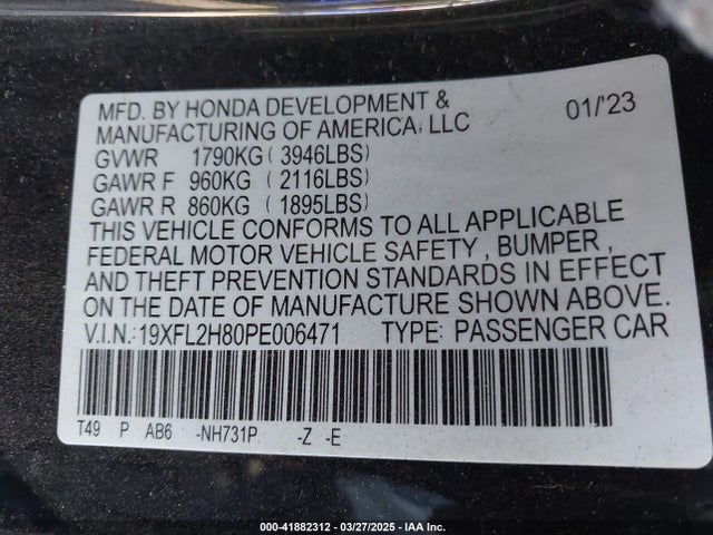 19XFL2H80PE006471 Honda Civic Sport