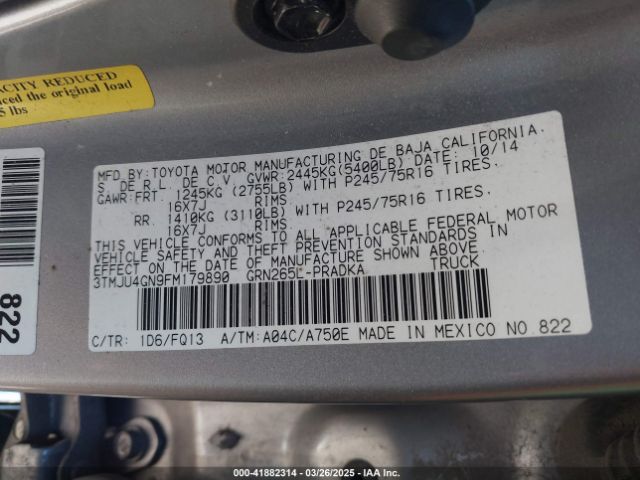 3TMJU4GN9FM179890 Toyota Tacoma Prerunner V6
