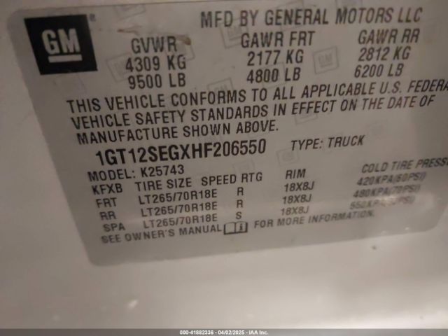 1GT12SEGXHF206550 GMC Sierra 2500hd Sle