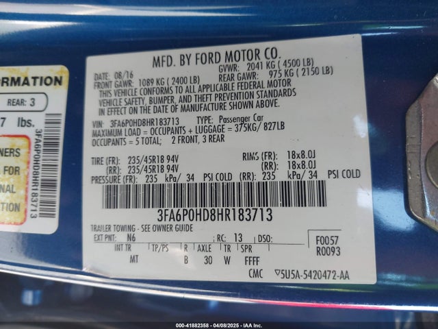 Ford FUSION SE 2017 3FA6P0HD8HR183713 Image 9