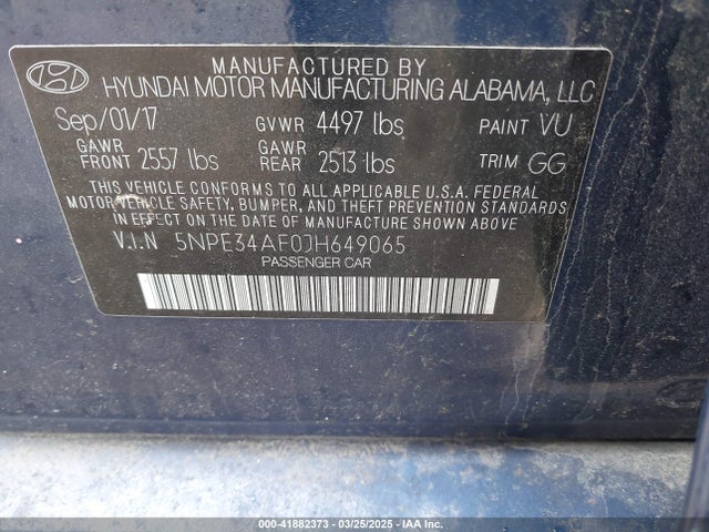 5NPE34AF0JH649065 Hyundai SONATA SEL