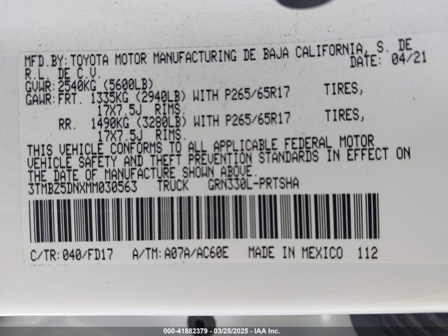 3TMBZ5DNXMM030563 Toyota Tacoma Trd Sport