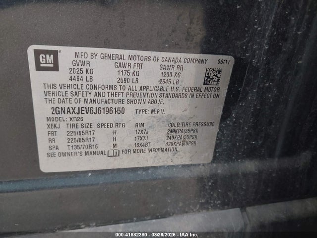 2GNAXJEV6J6196150 Chevrolet EQUINOX LT