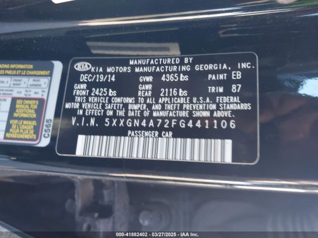 5XXGN4A72FG441106 KIA OPTIMA EX