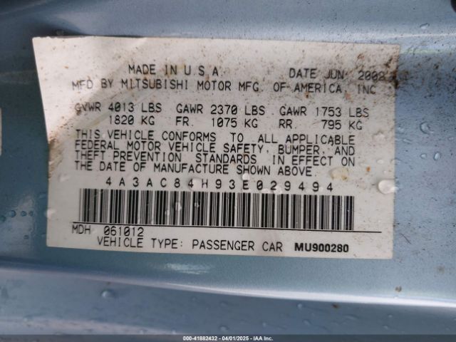 2003 MITSUBISHI ECLIPSE 4A3AC84H93E029494 Photo 8