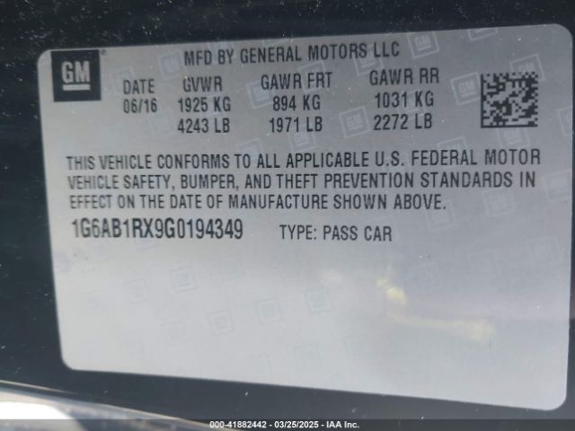 1G6AB1RX9G0194349 Cadillac Ats Luxury Collection