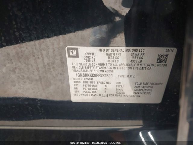 1GNSKKKC9FR280390 Chevrolet Suburban 1500 Ltz