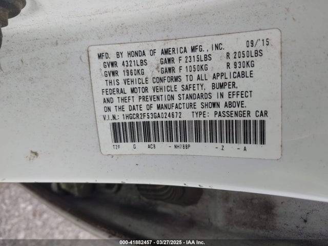 1HGCR2F53GA024672 Honda Accord Sport