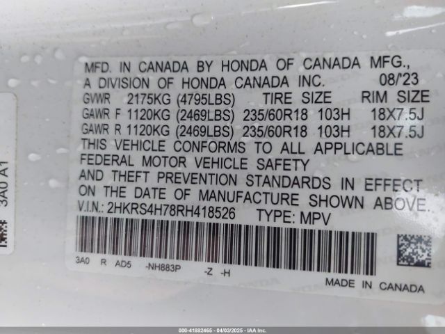 2HKRS4H78RH418526 Honda Cr-v Ex-l Awd