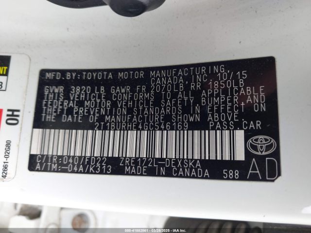 2T1BURHE4GC546169 Toyota Corolla S W/special Edition Pkg