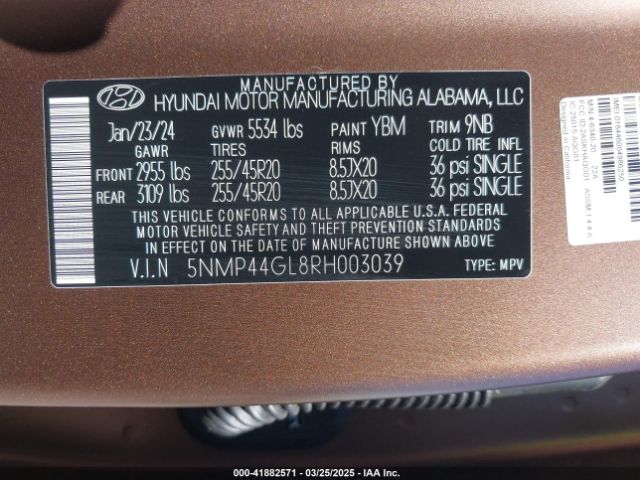 5NMP44GL8RH003039 Hyundai Santa Fe Limited