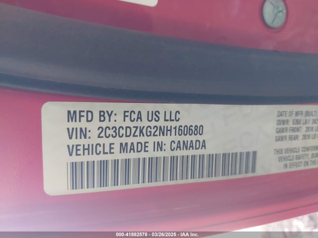 2C3CDZKG2NH160680 Dodge Challenger Gt Awd