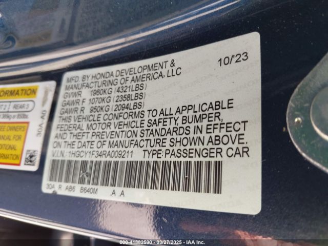 1HGCY1F34RA009211 Honda ACCORD EX