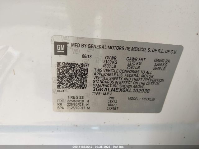 3GKALMEX6KL102938 GMC Terrain Sle