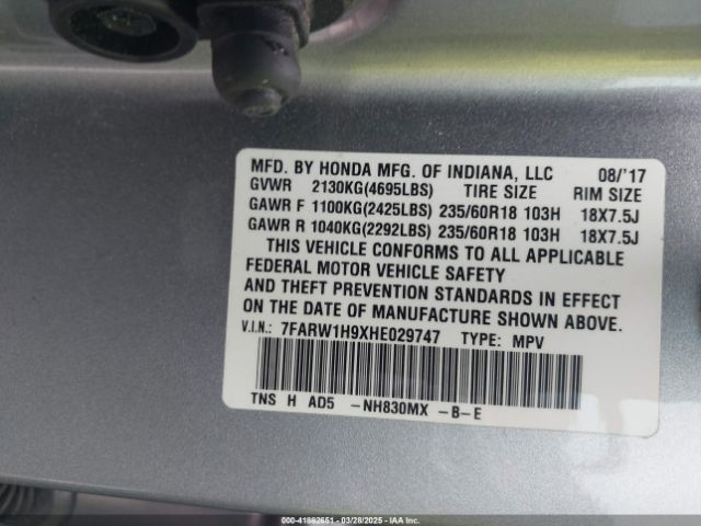 7FARW1H9XHE029747 Honda Cr-v Touring