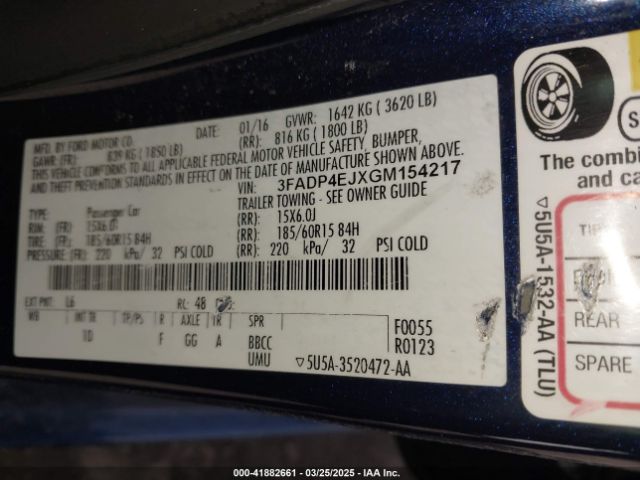 3FADP4EJXGM154217 Ford FIESTA SE