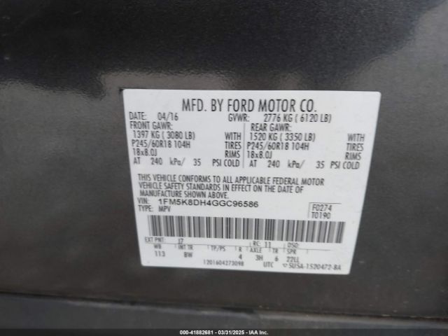 1FM5K8DH4GGC96586 Ford EXPLORER XLT