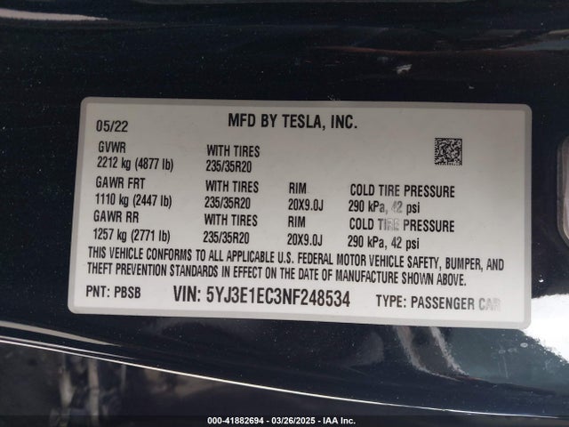 2022 TESLA MODEL 3 5YJ3E1EC3NF248534 Photo 8