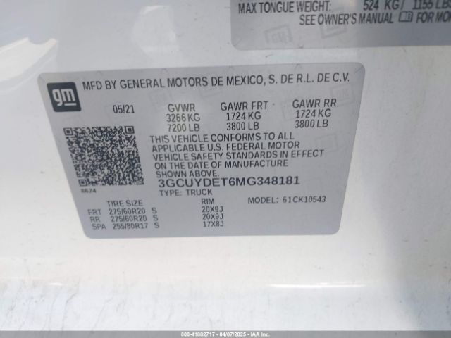 3GCUYDET6MG348181 Chevrolet Silverado 1500 4wd  Short Bed Lt