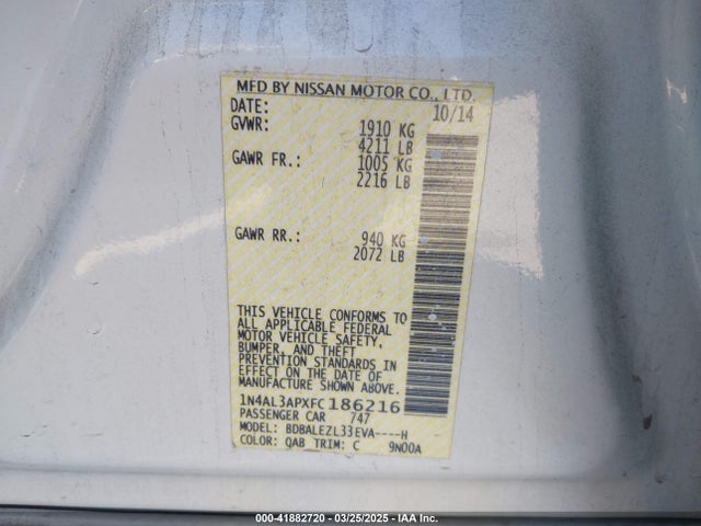 1N4AL3APXFC186216 Nissan Altima 2.5 S