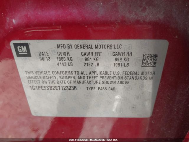 1G1PE5SB2E7123236 Chevrolet Cruze 2lt Auto