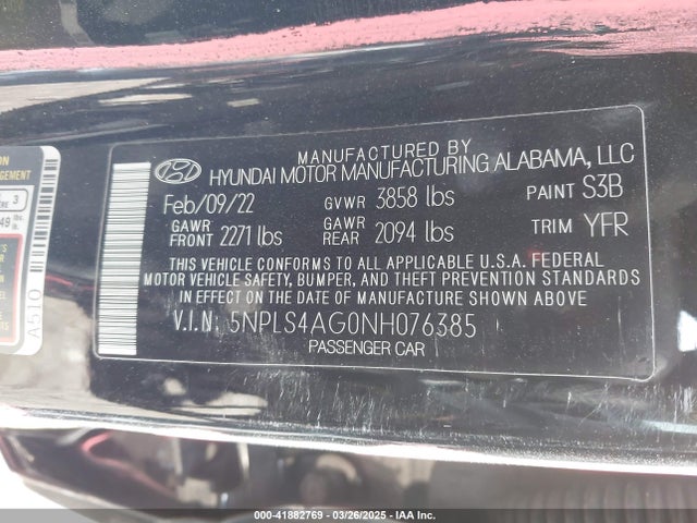 5NPLS4AG0NH076385 Hyundai ELANTRA SEL