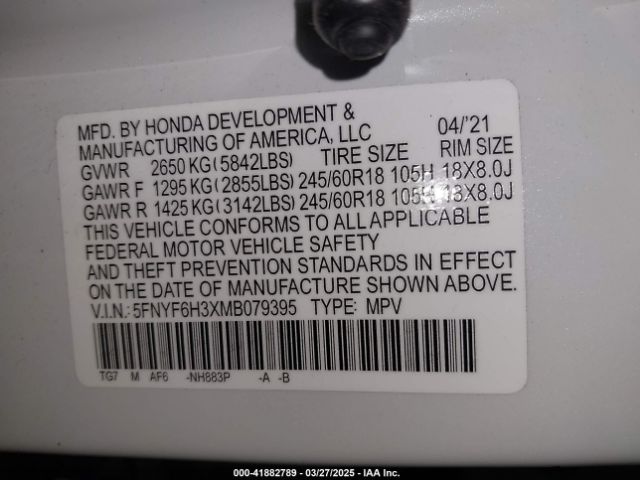 5FNYF6H3XMB079395 Honda Pilot Awd Ex