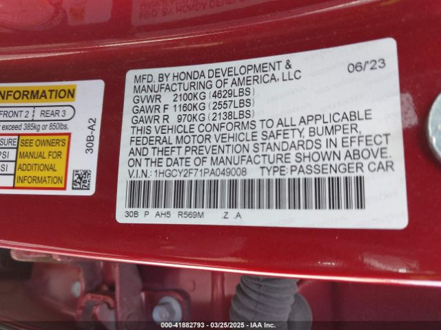 1HGCY2F71PA049008 Honda Accord Hybrid Sport-l