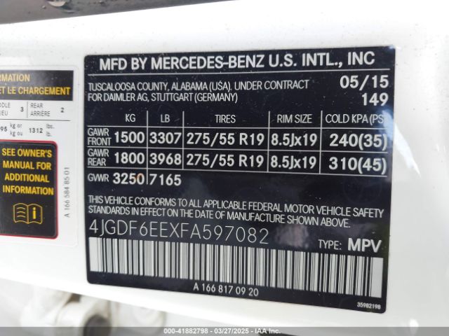 4JGDF6EEXFA597082 Mercedes-Benz Gl 450 4matic