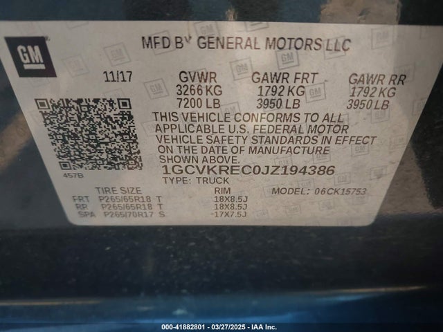 1GCVKREC0JZ194386 Chevrolet Silverado 1500 2lt
