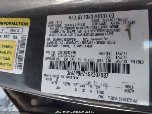 3FA6P0H75GR307087 Ford FUSION SE