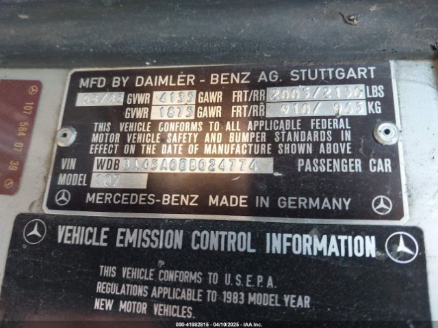 1983 MERCEDES-BENZ 380 WDBBA45A0DB024774 Photo 8