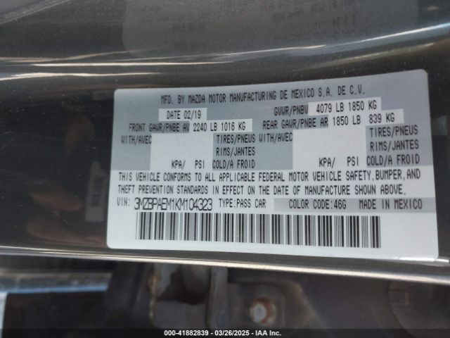 3MZBPAEM1KM104323 Mazda Mazda3 Premium Package