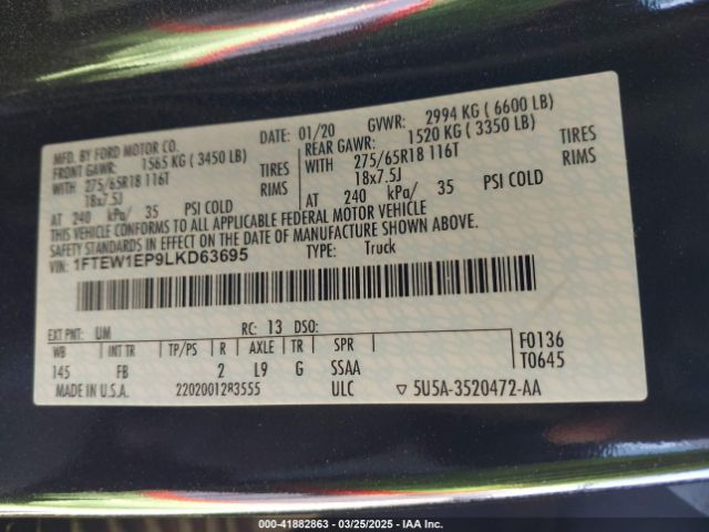 1FTEW1EP9LKD63695 Ford F-150 Xlt