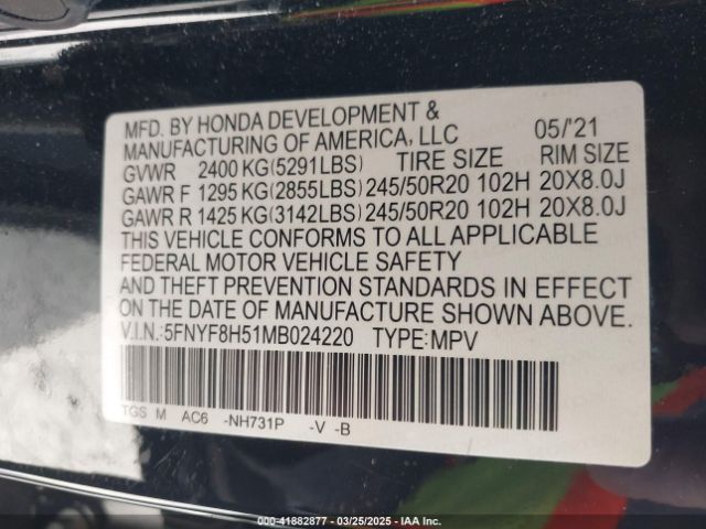 5FNYF8H51MB024220 Honda Passport Awd Ex-l