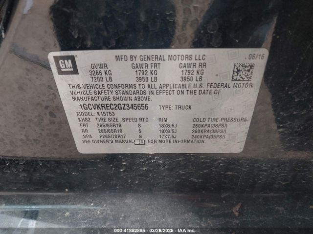 1GCVKREC2GZ345656 Chevrolet Silverado 1500 2lt