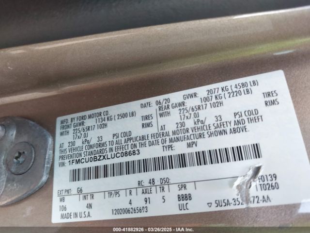 2020 FORD ESCAPE 1FMCU0BZXLUC08683 Photo 8