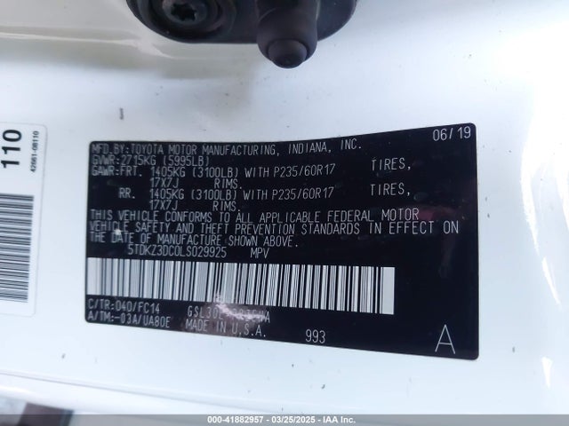 5TDKZ3DC0LS029925 Toyota SIENNA LE