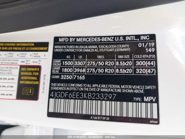 4JGDF6EE3KB233297 Mercedes-Benz Gls 450 4matic